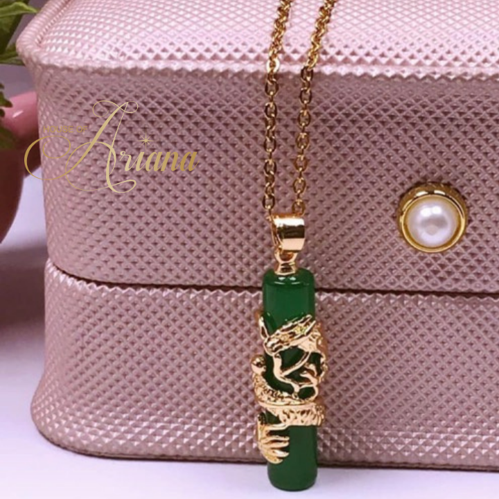 Jade Dragon Power Pillar Necklace (High Quality Imperial Jade)