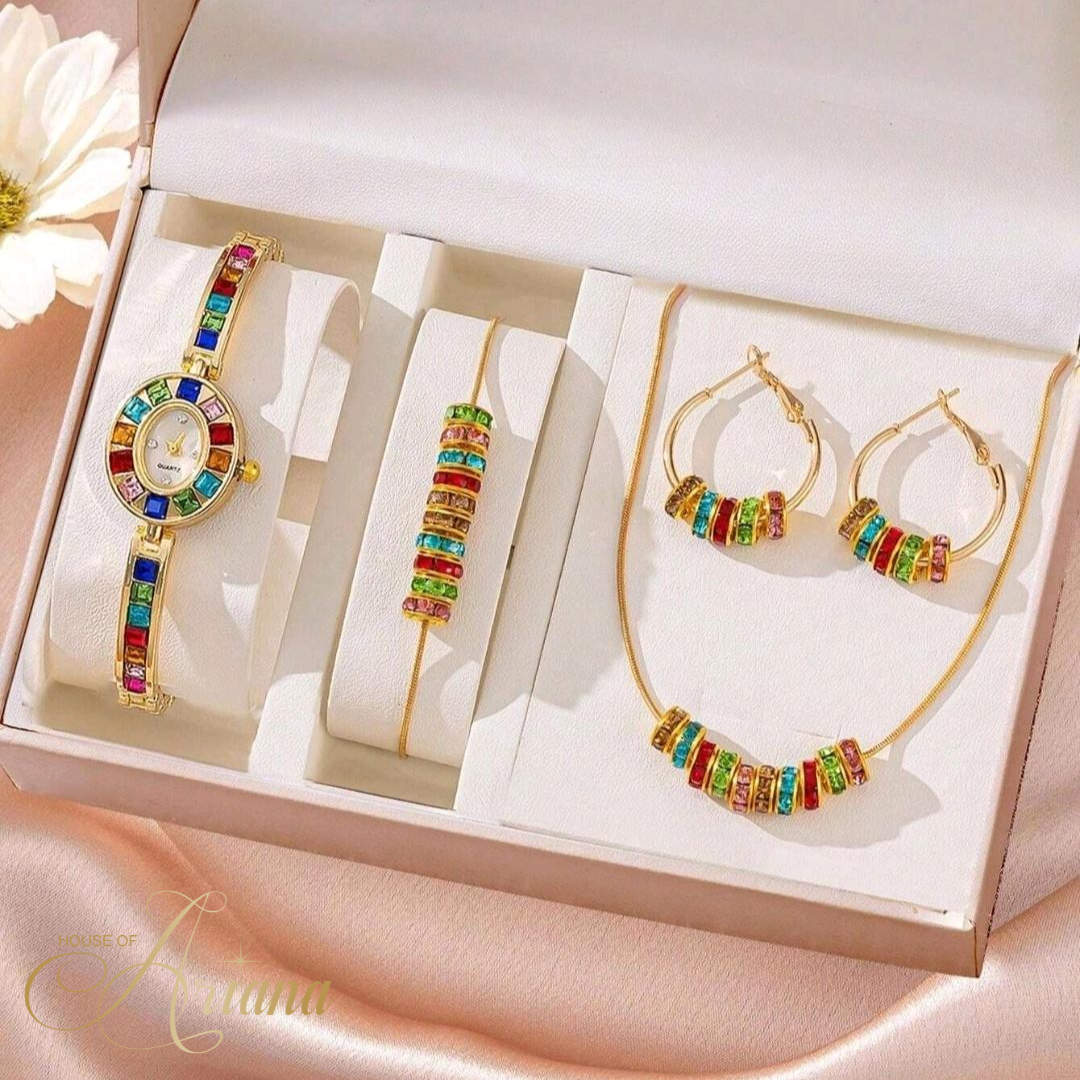 Faelisha Multicolored Zirconia Watch and Jewelry Set