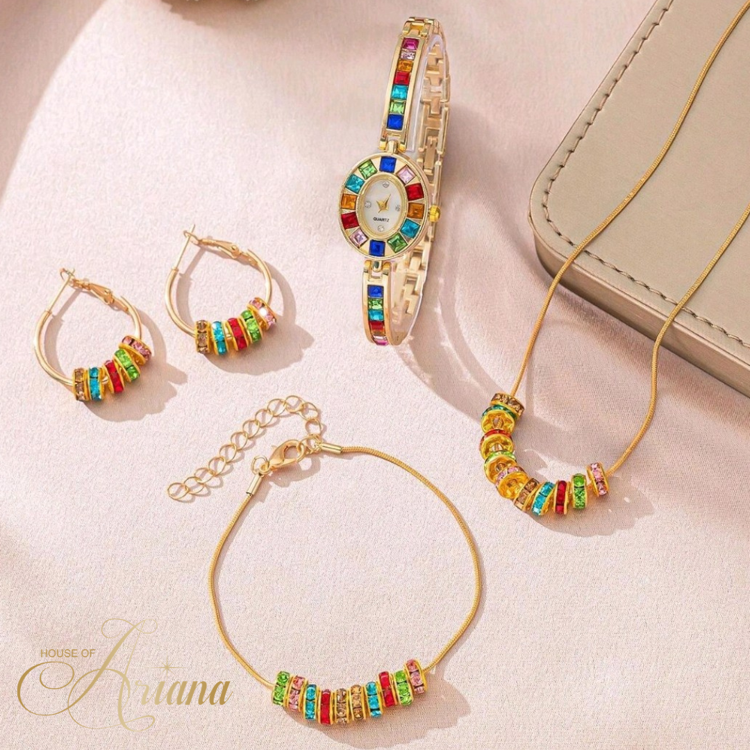 Faelisha Multicolored Zirconia Watch and Jewelry Set