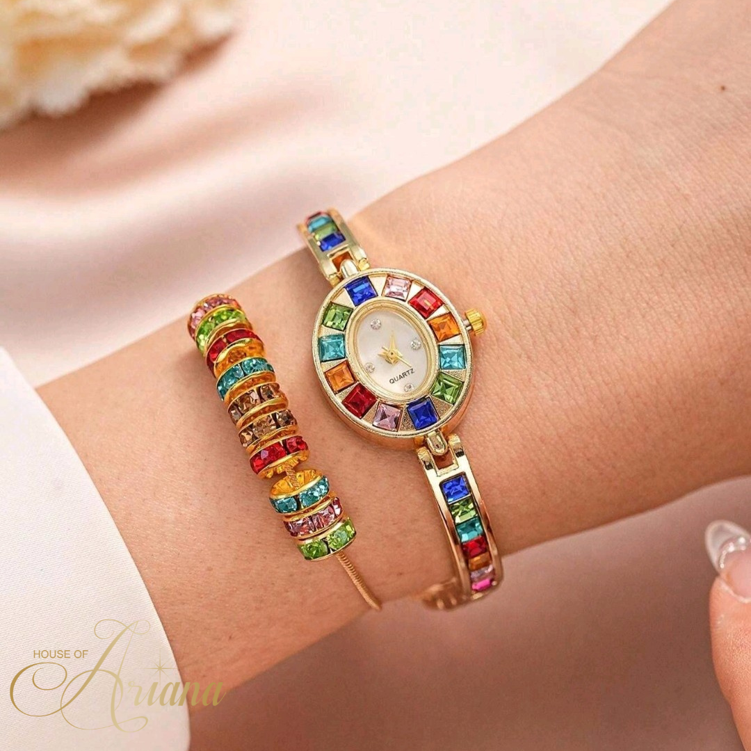 Faelisha Multicolored Zirconia Watch and Jewelry Set