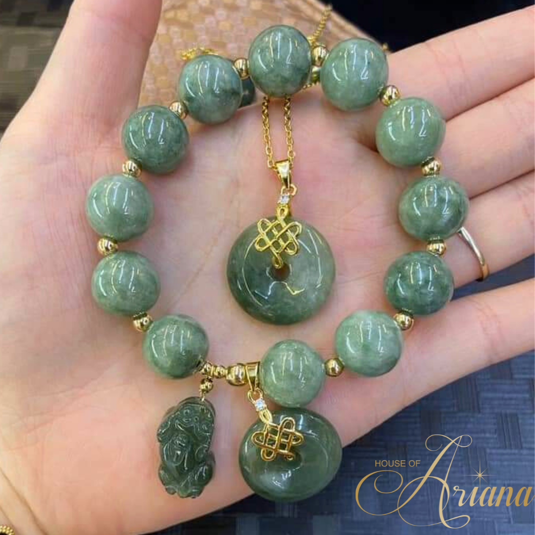 High Quality Jade Mystic Knot Bracelet and Necklace Set