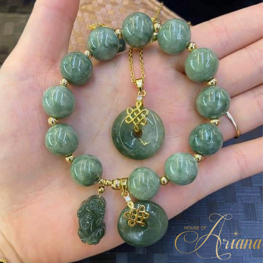 High Quality Jade Mystic Knot Bracelet and Necklace Set