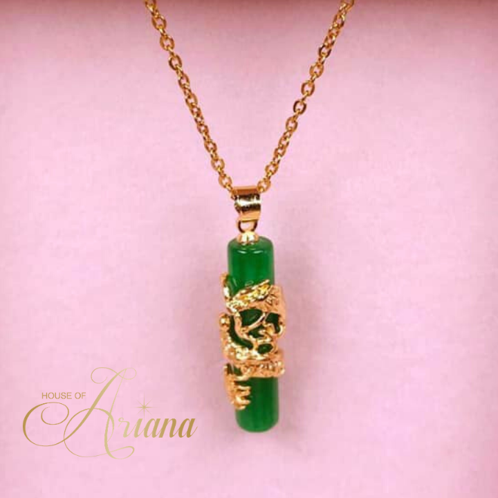 Jade Dragon Power Pillar Necklace (High Quality Imperial Jade)