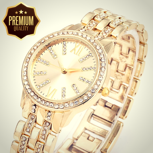 Elise Diamond Studded Gold Watch