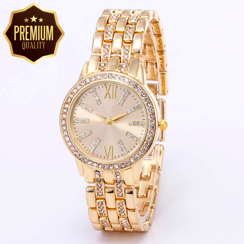 Elise Diamond Studded Gold Watch