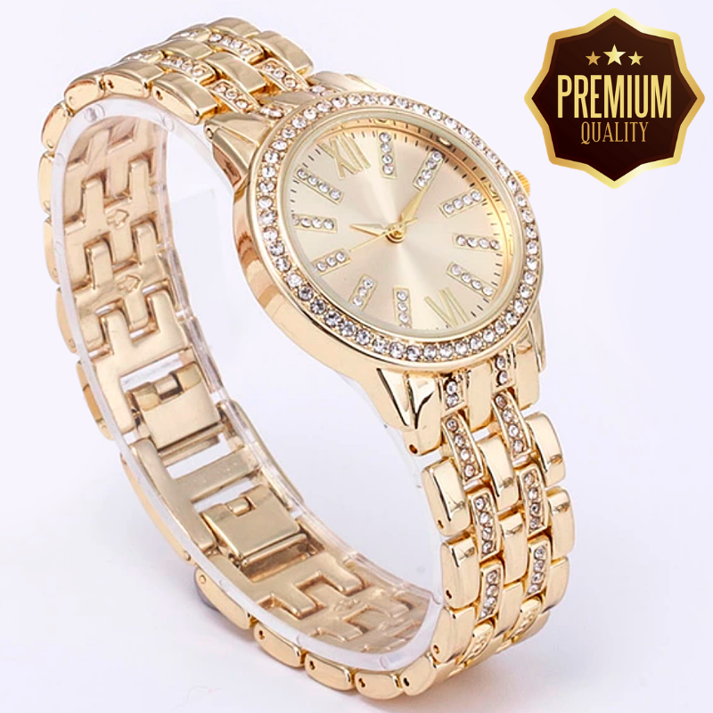 Elise Diamond Studded Gold Watch